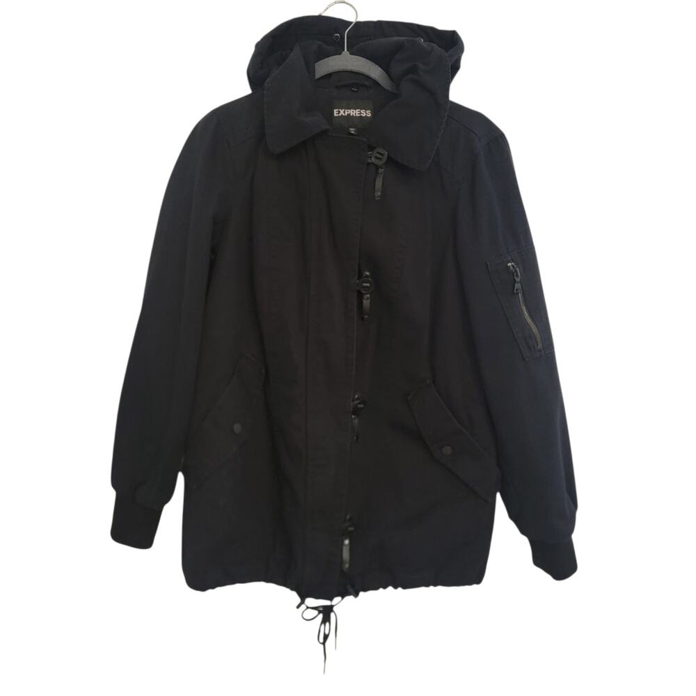 Express Jacket Black Sz XS Military Utility Mid Length Hood‎ Casual Heavyweight